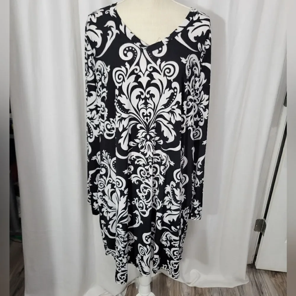 Chic soul Black and white paisley swing dress with pockets Sz XXL - Picture 4 of 11